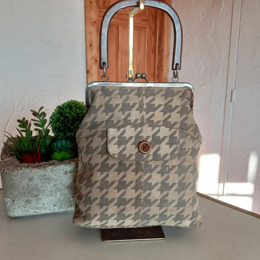 Fossil, Houndstooth, Kiss-lock Frame Satchel